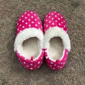 Pink and white polka dotted slippers